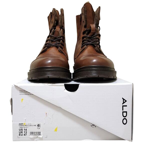 ALDO Men Aaren-L Cap Toe Faux Fur Lined Combat Boot Size US 14M Cognac Brown - Picture 5 of 5